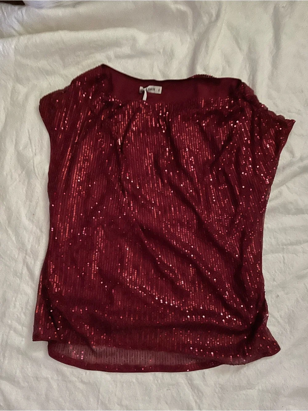 Grace Karin Burgundy Sequin Flutter Sleeve Blouse - Picture 3 of 3